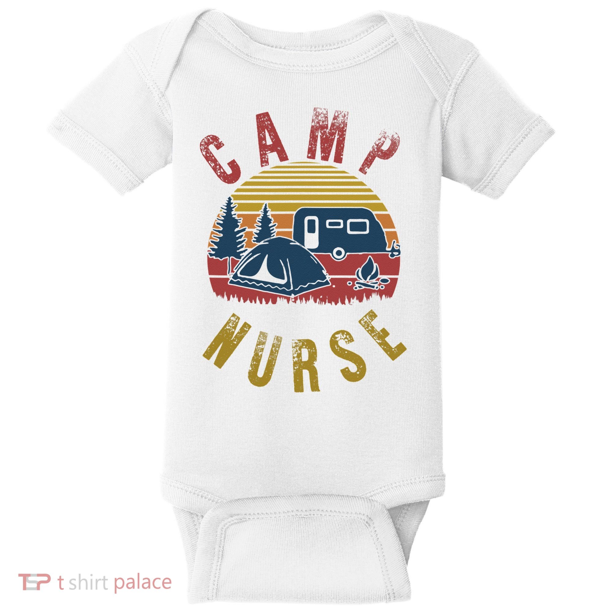Camp Nurse Nursing Outdoor Summer Camping Retro Sunset Baby Bodysuit