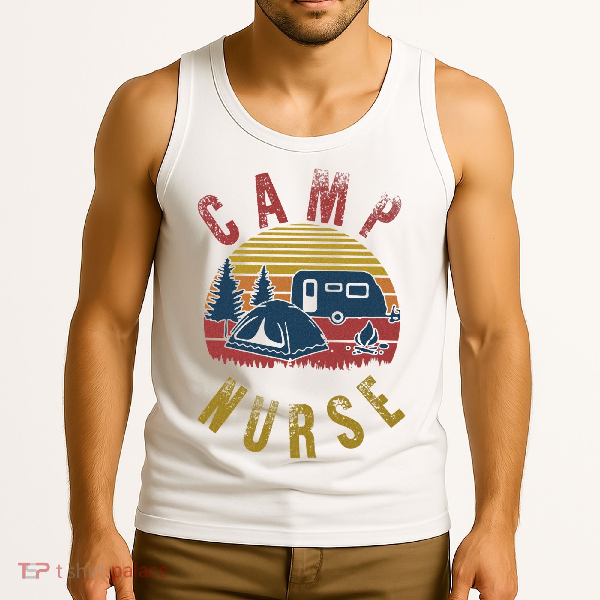 Camp Nurse Nursing Outdoor Summer Camping Retro Sunset Tank Top