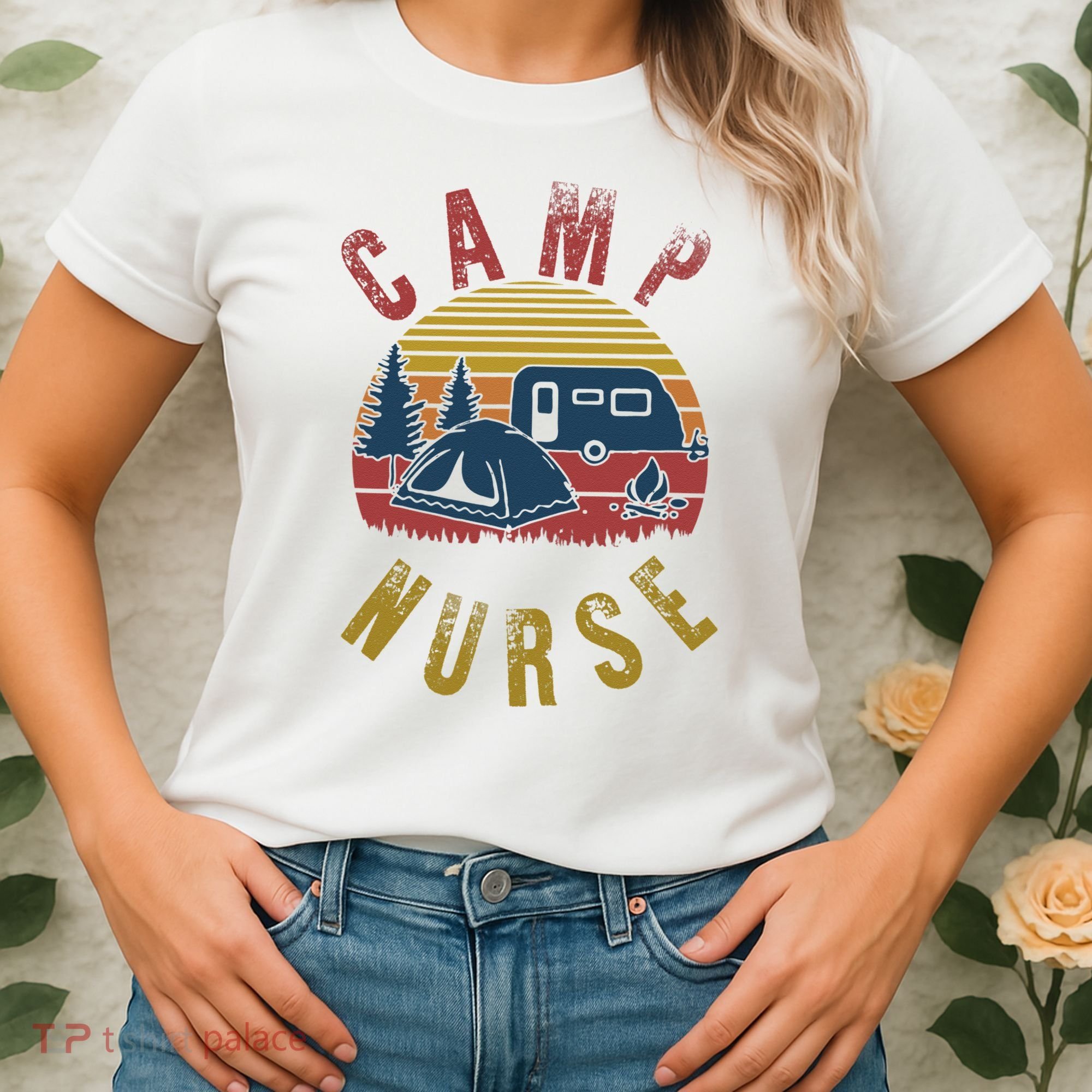 Camp Nurse Nursing Outdoor Summer Camping Retro Sunset Women's T-Shirt