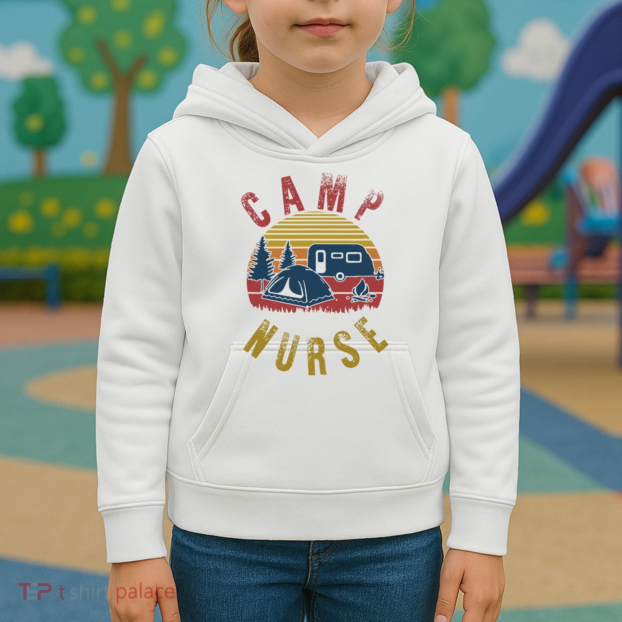 Camp Nurse Nursing Outdoor Summer Camping Retro Sunset Kids Hoodie