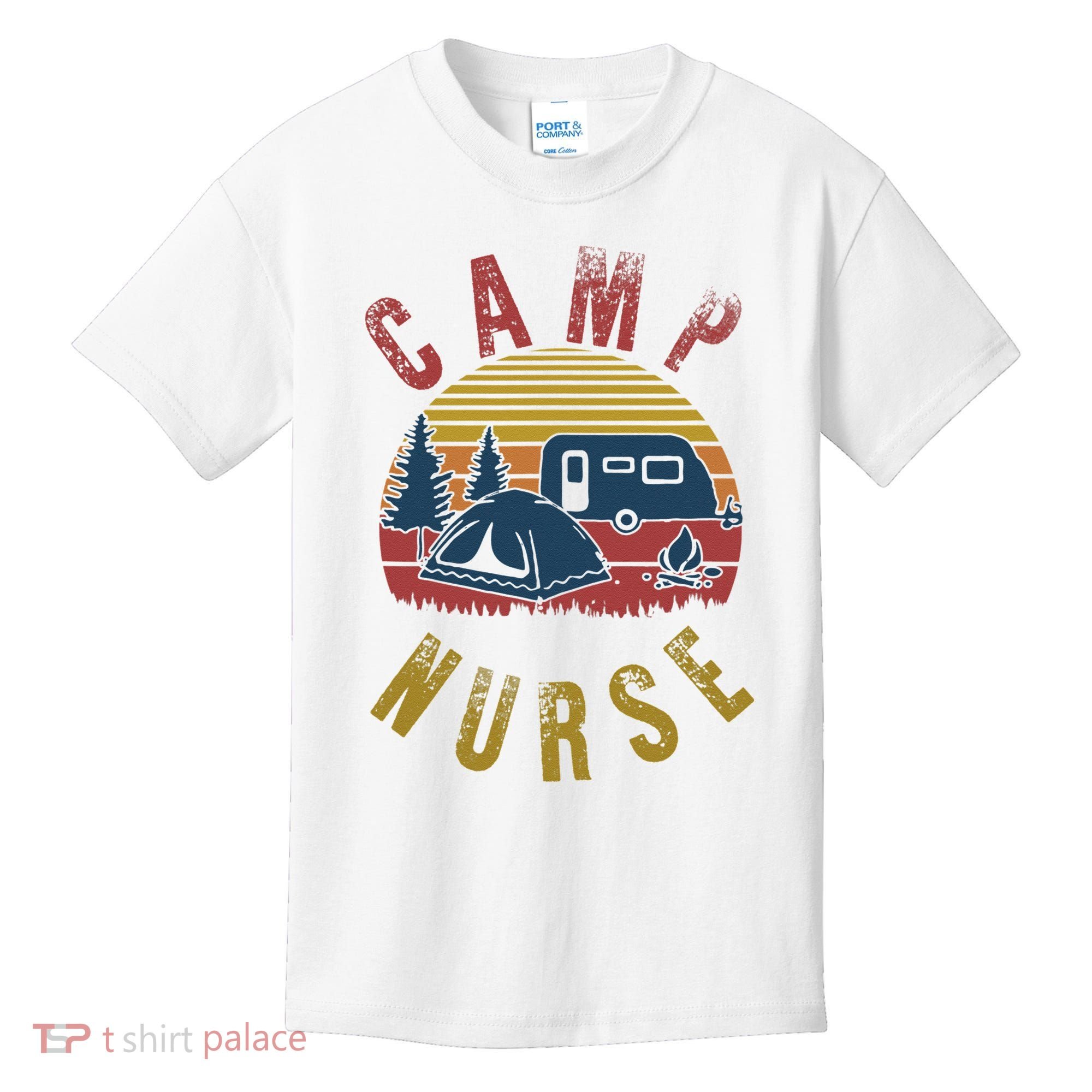 Camp Nurse Nursing Outdoor Summer Camping Retro Sunset Kids T-Shirt