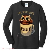 Cute Night Owl Coffee Kids Long Sleeve Shirt thumb 0