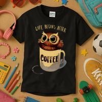 Cute Night Owl Coffee Kids T-Shirt thumb 3