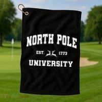 Christmas North Pole University Santa Workshop Elves Red Golf Towel thumb 1