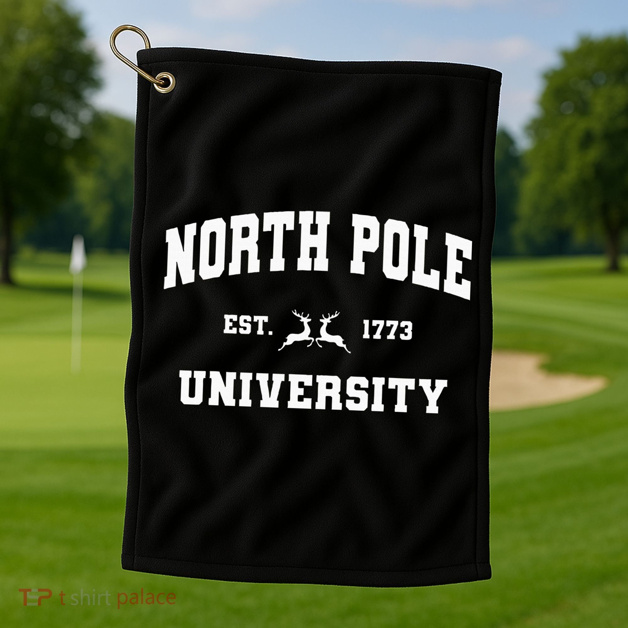 Christmas North Pole University Santa Workshop Elves Red Golf Towel