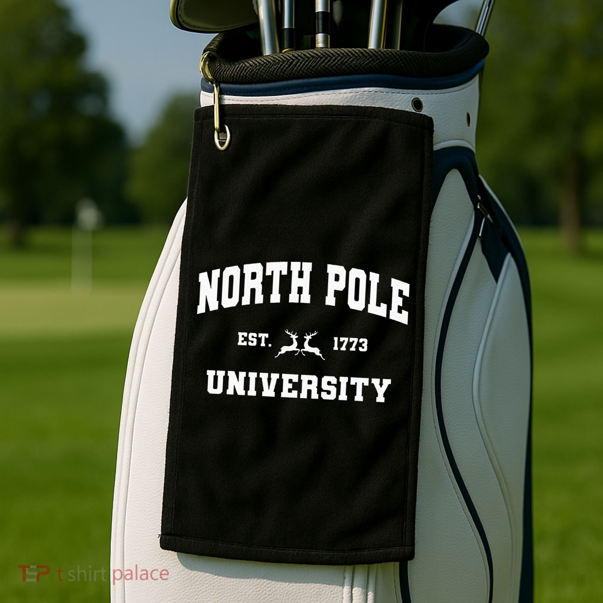Christmas North Pole University Santa Workshop Elves Red Golf Towel