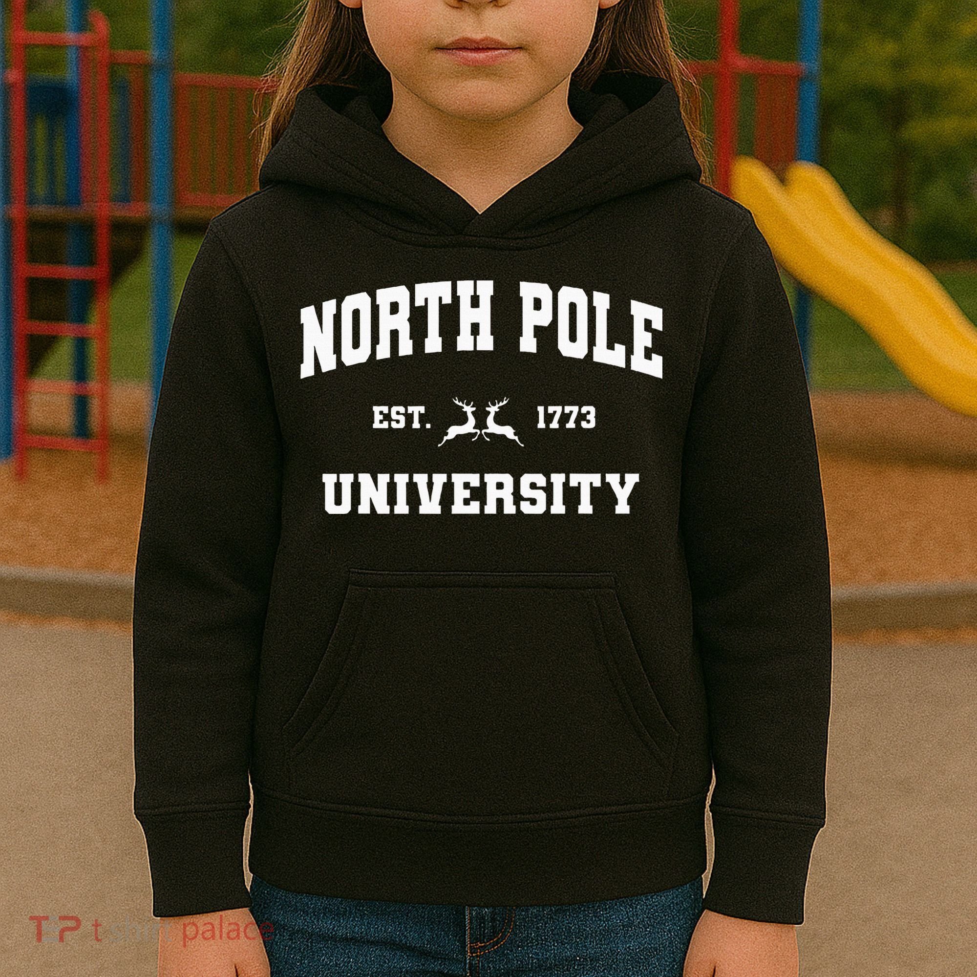 Christmas North Pole University Santa Workshop Elves Red Kids Hoodie