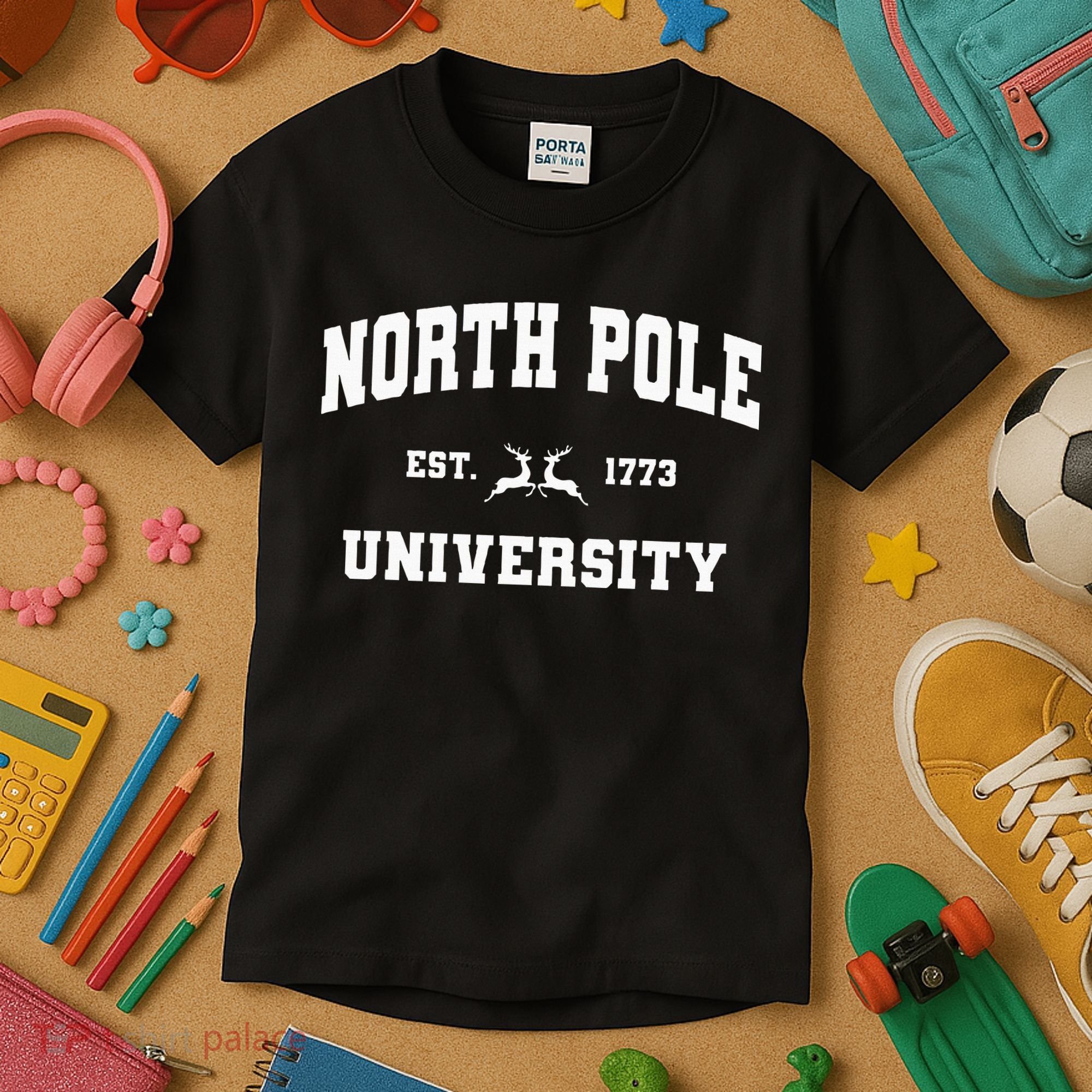 Christmas North Pole University Santa Workshop Elves Red Kids T-Shirt