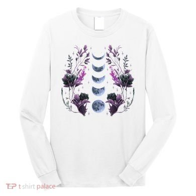 Cosmos Night Stargazers Vintage Celestial Lunar Moon Cycle Long Sleeve Shirt