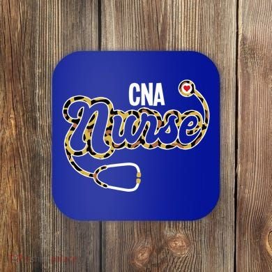 Cna Nurse Stethoscope Leopard Certified Nursing Assistant Funny Gift Coaster