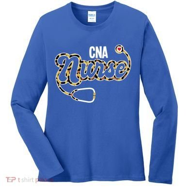 Cna Nurse Stethoscope Leopard Certified Nursing Assistant Funny Gift Women's Long Sleeve Shirt