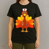 Cute Nurse Thanksgiving Turkey T-Shirt thumb 4