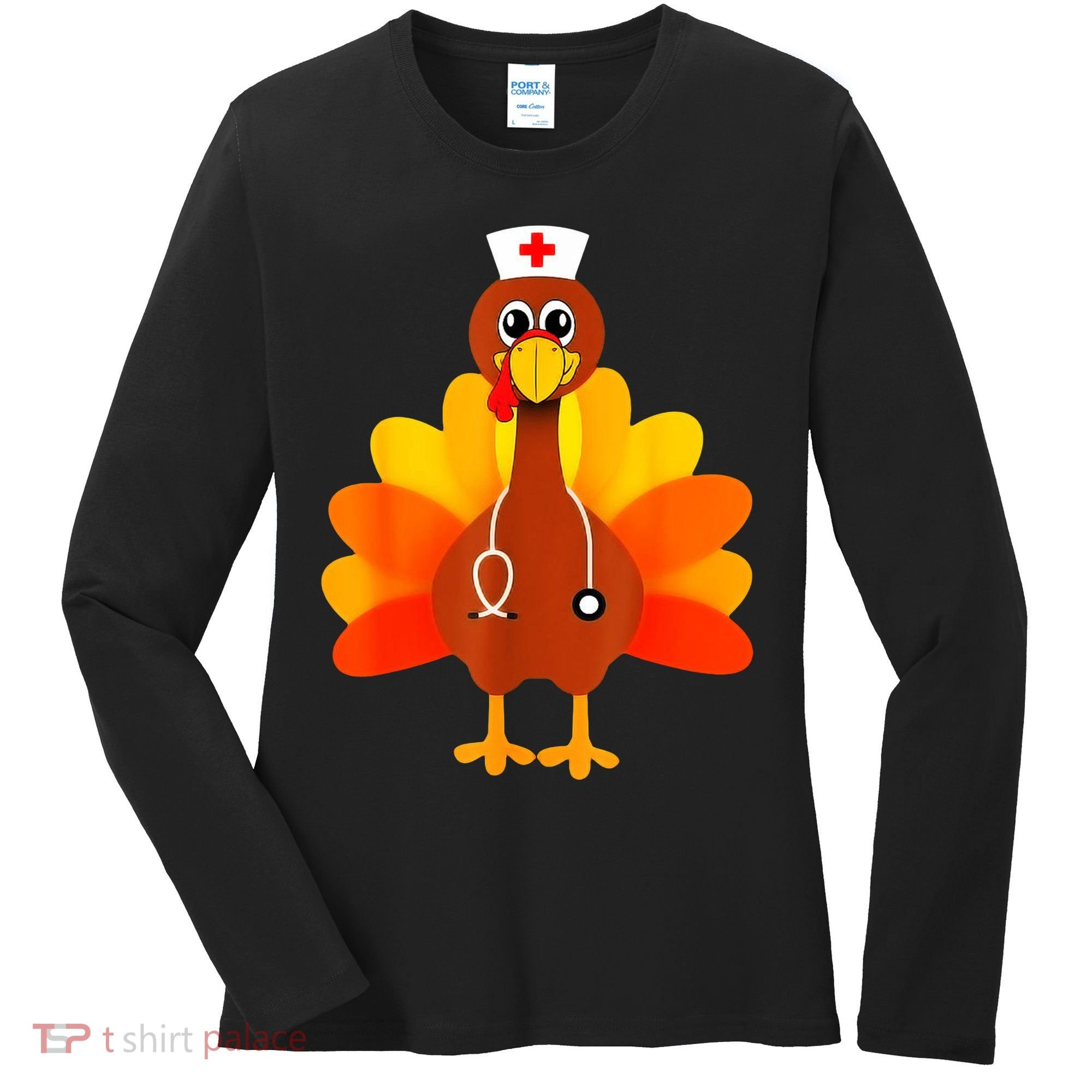 Cute Nurse Thanksgiving Turkey Women's Long Sleeve Shirt