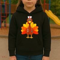 Cute Nurse Thanksgiving Turkey Kids Hoodie thumb 3