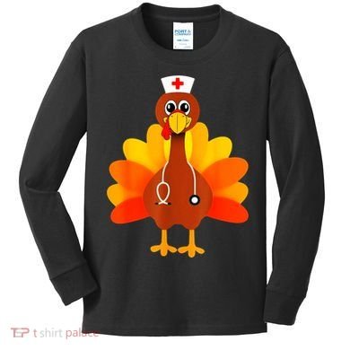 Cute Nurse Thanksgiving Turkey Kids Long Sleeve Shirt