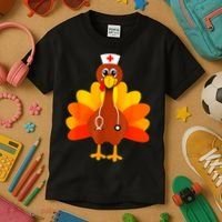 Cute Nurse Thanksgiving Turkey Kids T-Shirt thumb 3