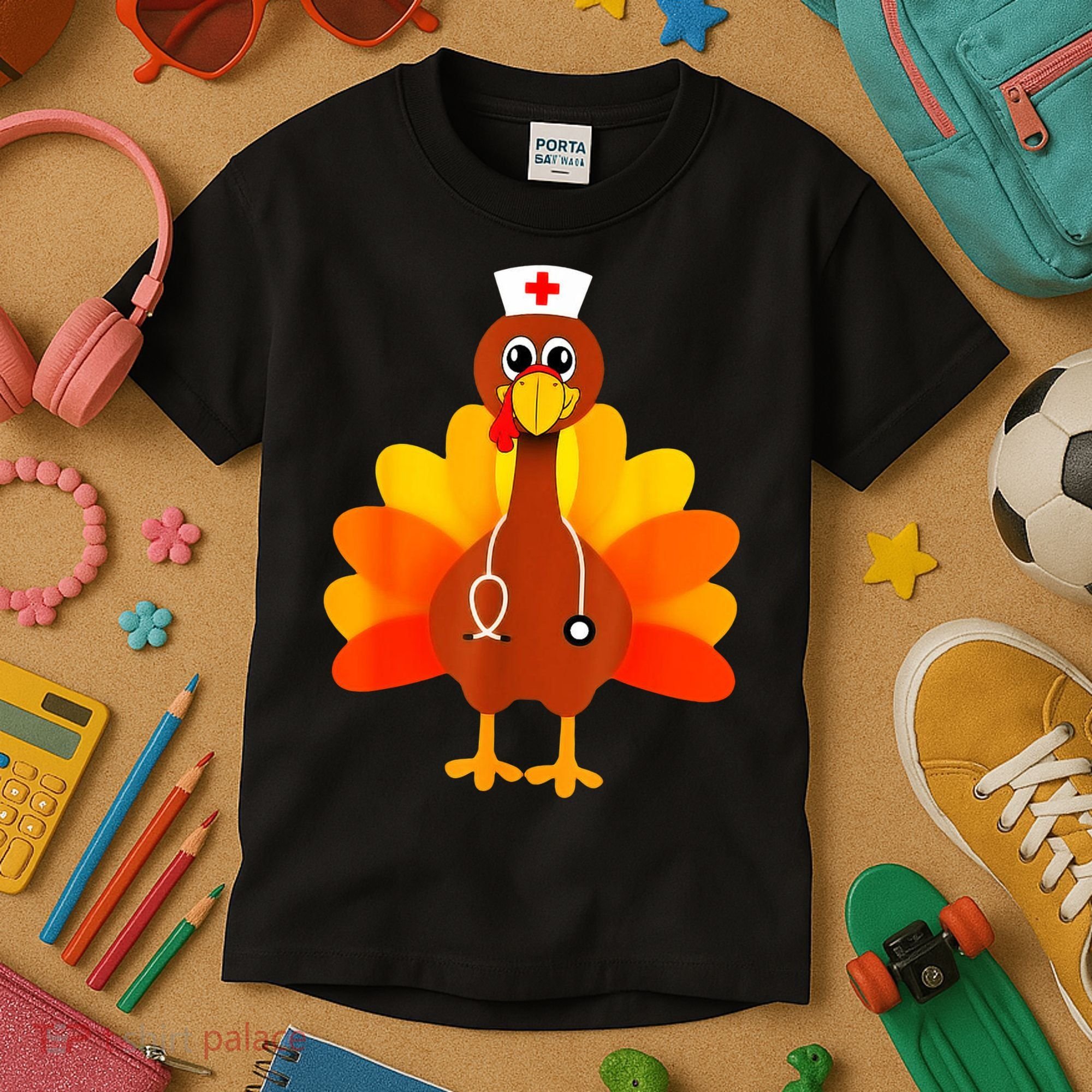 Cute Nurse Thanksgiving Turkey Kids T-Shirt