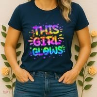 Cute Neon This Girl Glows Women's T-Shirt thumb 2