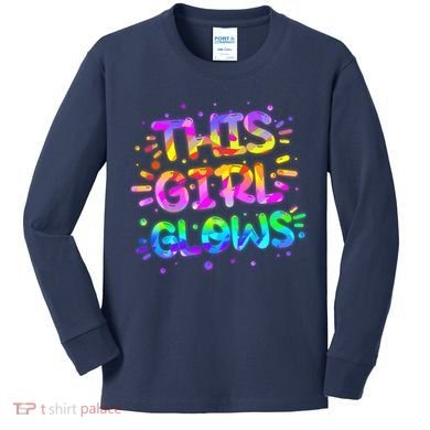 Cute Neon This Girl Glows Kids Long Sleeve Shirt