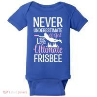 Cute Never Underestimate A Who Loves Ultimate Frisbee Gift Baby Bodysuit thumb 0