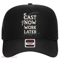 Cast Now Work Later Funny Fishing Angler & Fish Fisherman Hat thumb 0