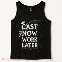 Cast Now Work Later Funny Fishing Angler & Fish Fisherman Tank Top thumb 2