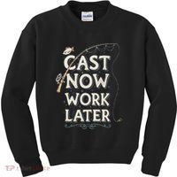 Cast Now Work Later Funny Fishing Angler & Fish Fisherman Kids Sweatshirt thumb 0