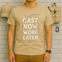 Cast Now Work Later Funny Fishing Angler & Fish Fisherman T-Shirt thumb 6