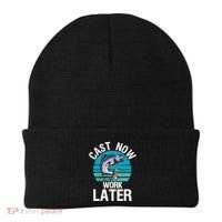 Cast Now Work Later Funny Fishing And Fisherman Beanie thumb 0