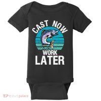Cast Now Work Later Funny Fishing And Fisherman Baby Bodysuit thumb 0