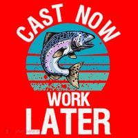 Cast Now Work Later Funny Fishing And Fisherman Santa Hat thumb 1
