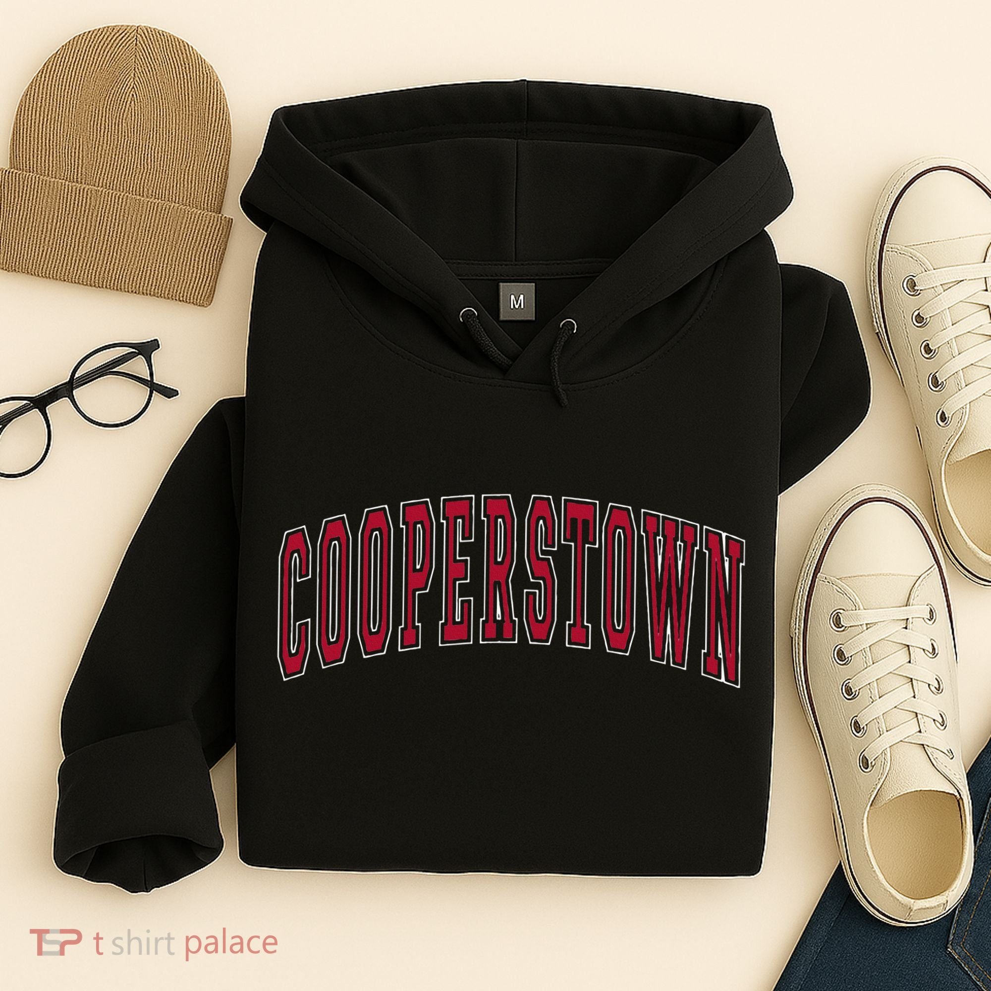 Cooperstown New York Souvenir College Style Red Text Hoodie