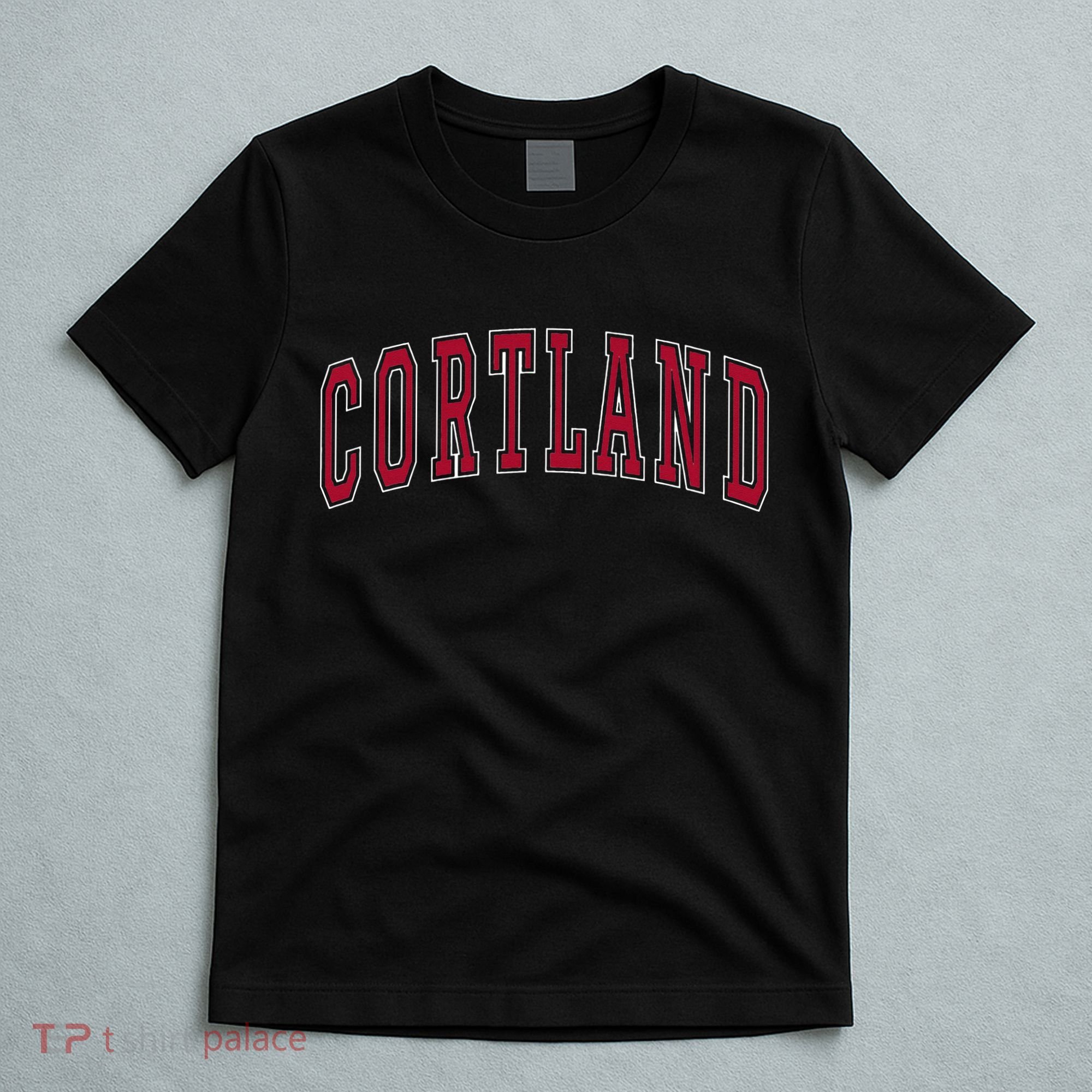 Cortland New York Souvenir College Style Red Text T-Shirt