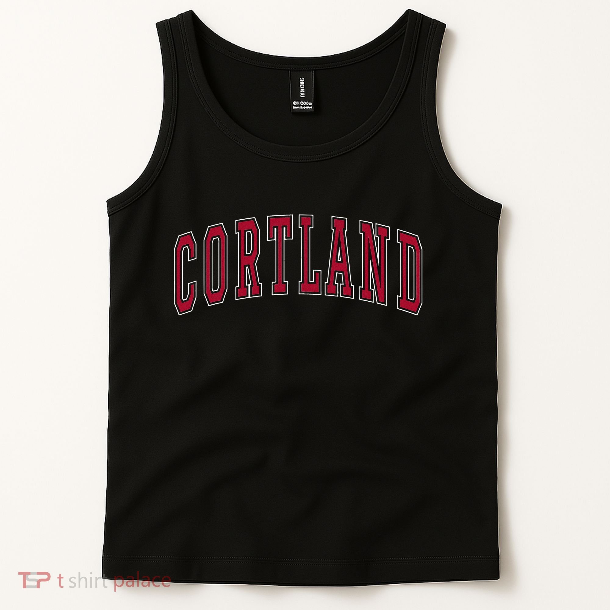 Cortland New York Souvenir College Style Red Text Tank Top
