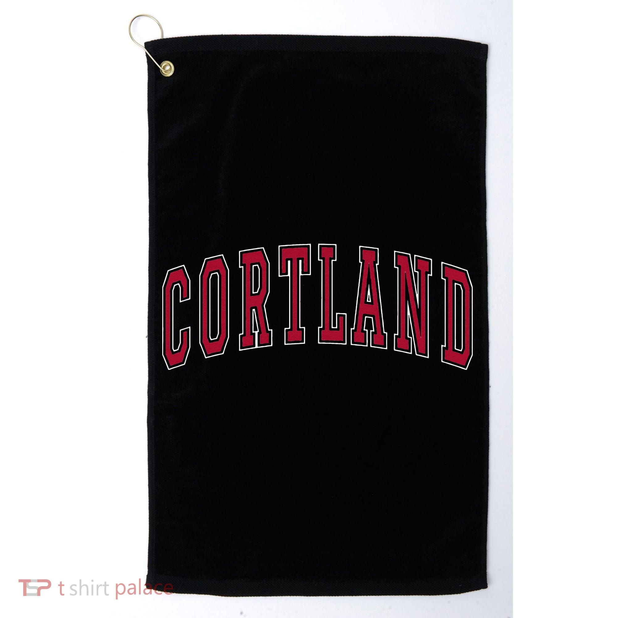 Cortland New York Souvenir College Style Red Text Golf Towel