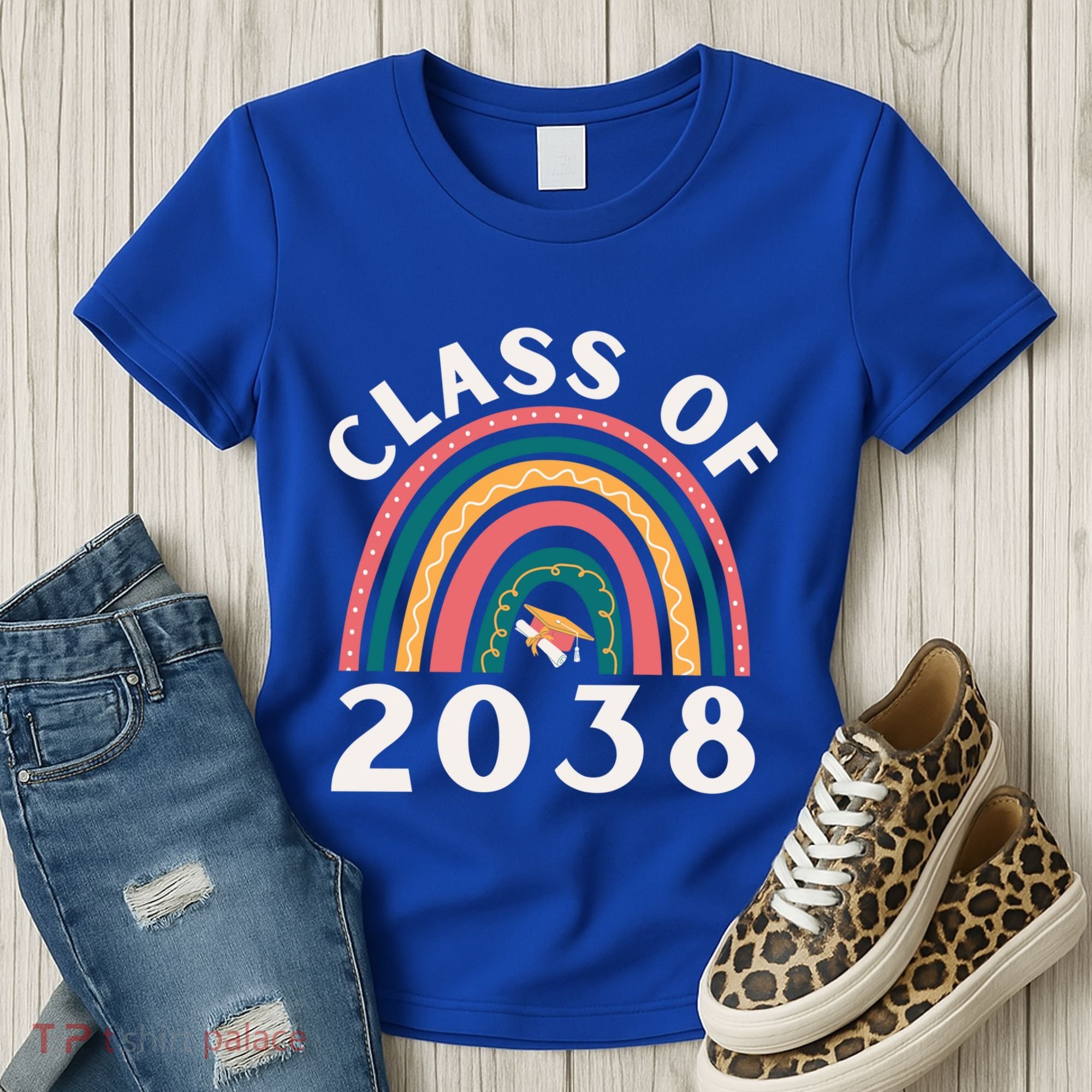 Class Of 2038 Graduation Kindergarten 2038 School Rainbow Gift Women's T-Shirt