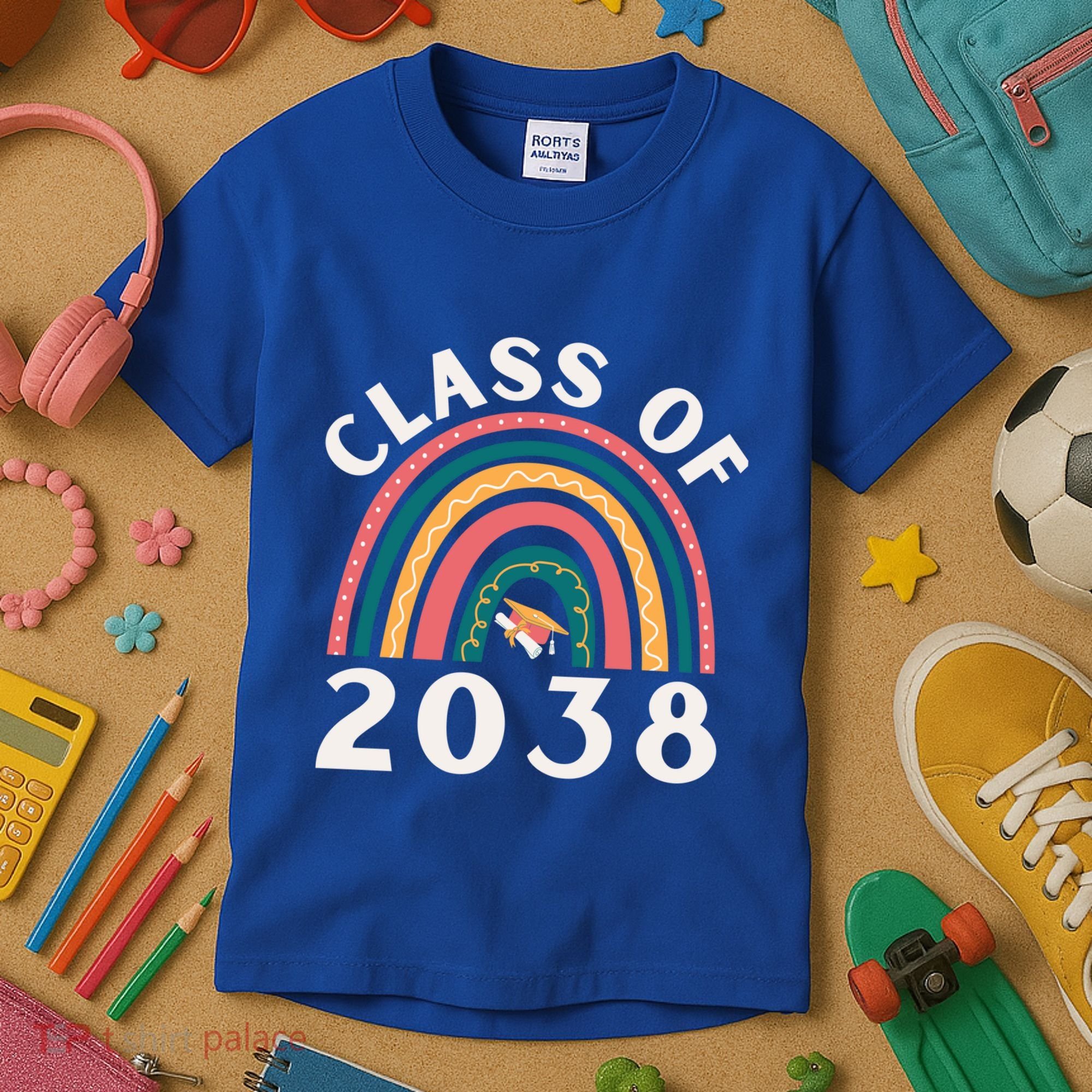 Class Of 2038 Graduation Kindergarten 2038 School Rainbow Gift Kids T-Shirt