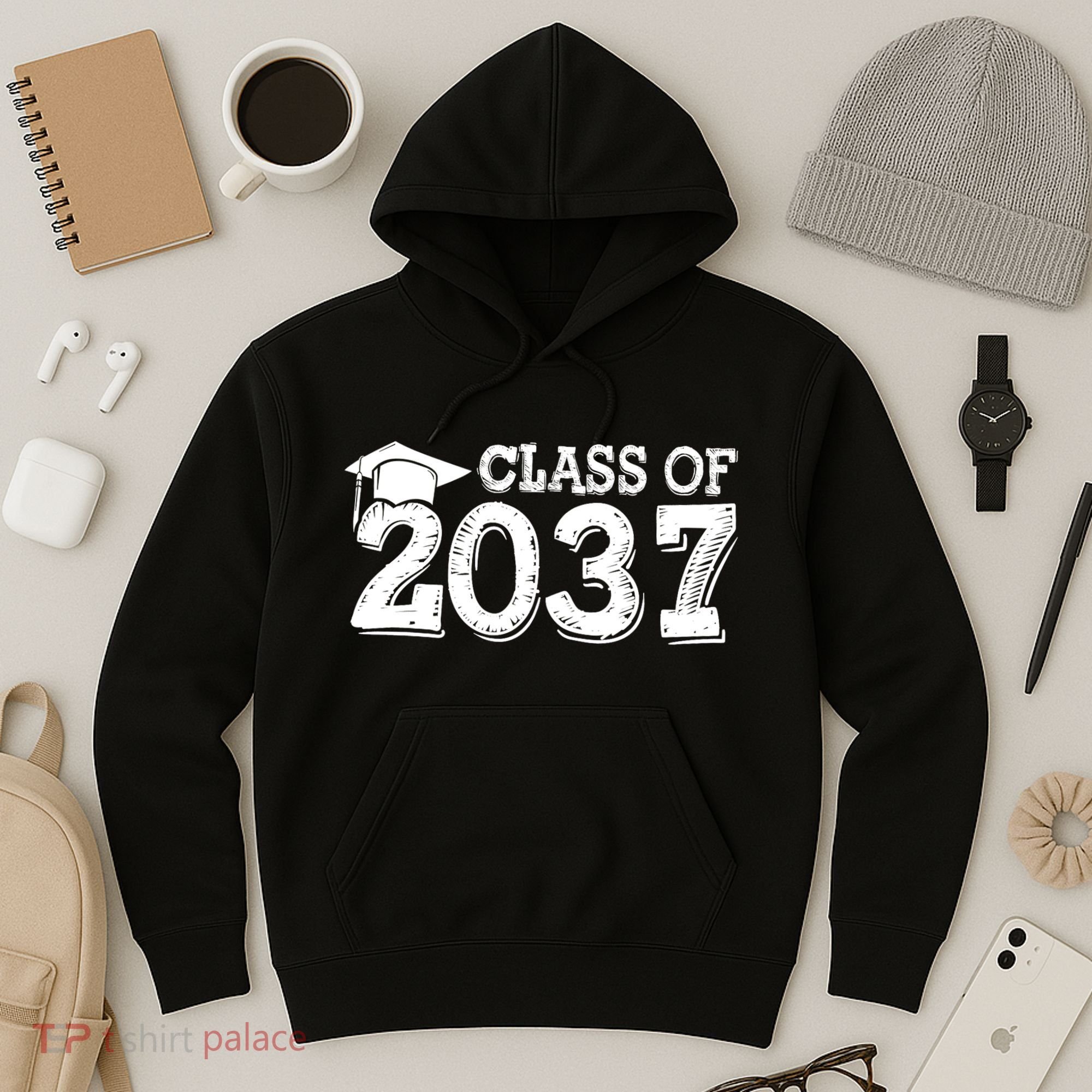Class Of 2037 Grow With Me Handprints Space On Back Hoodie