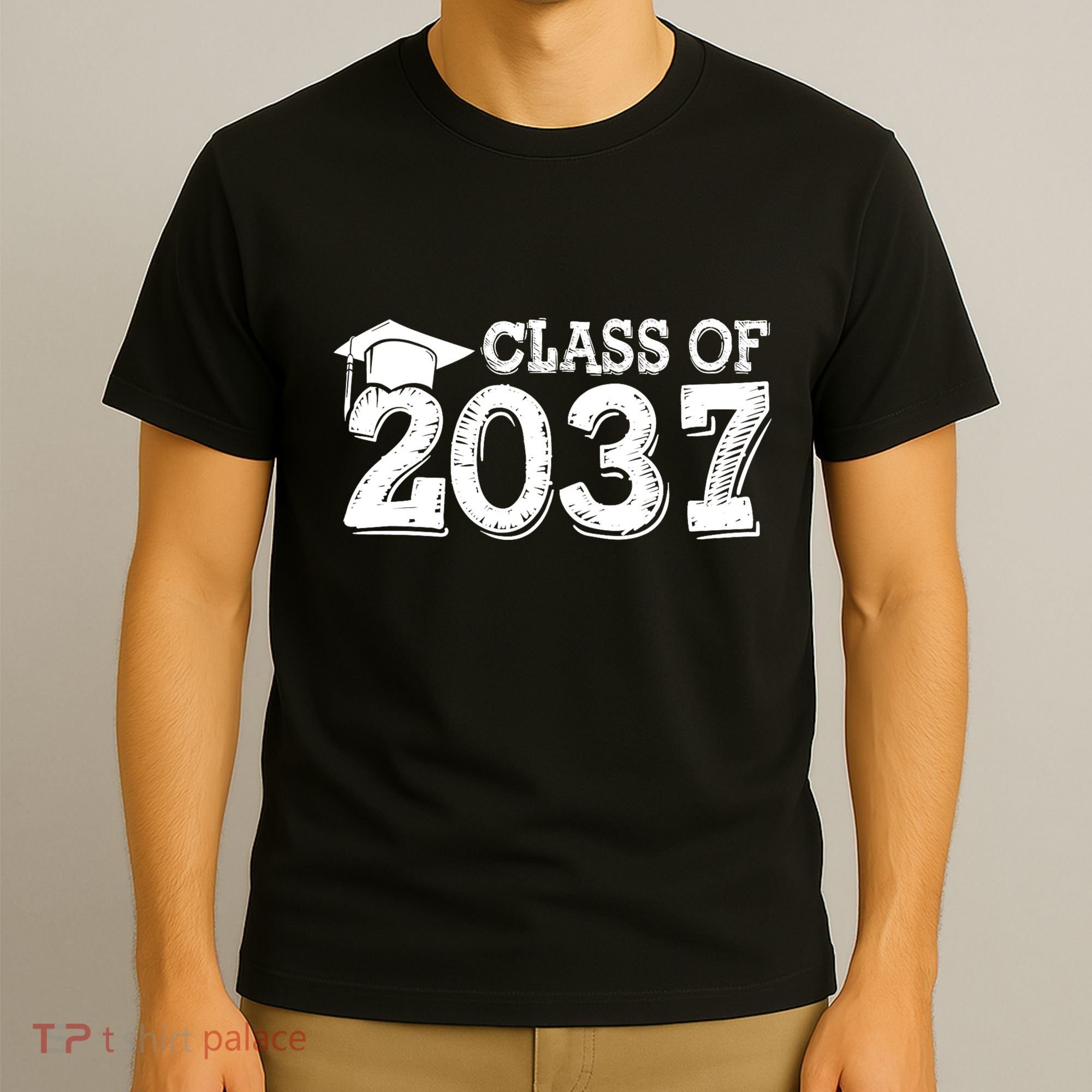 Class Of 2037 Grow With Me Handprints Space On Back T-Shirt
