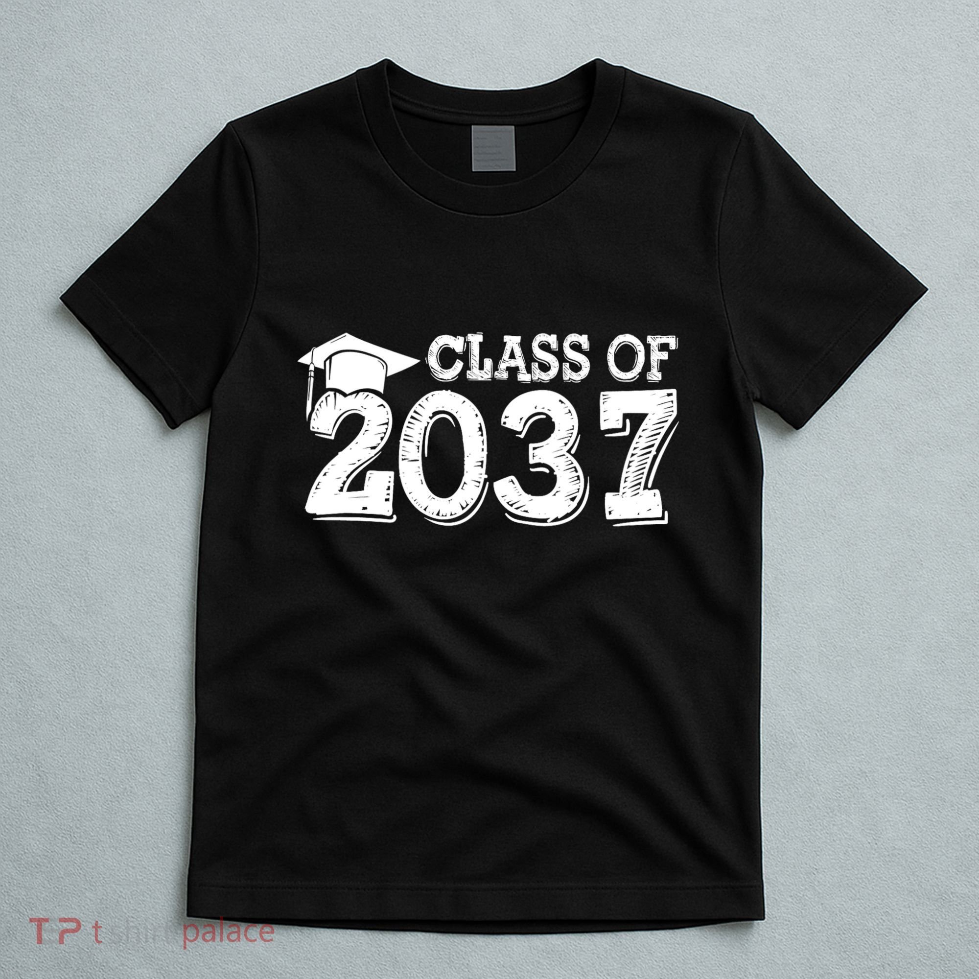 Class Of 2037 Grow With Me Handprints Space On Back T-Shirt