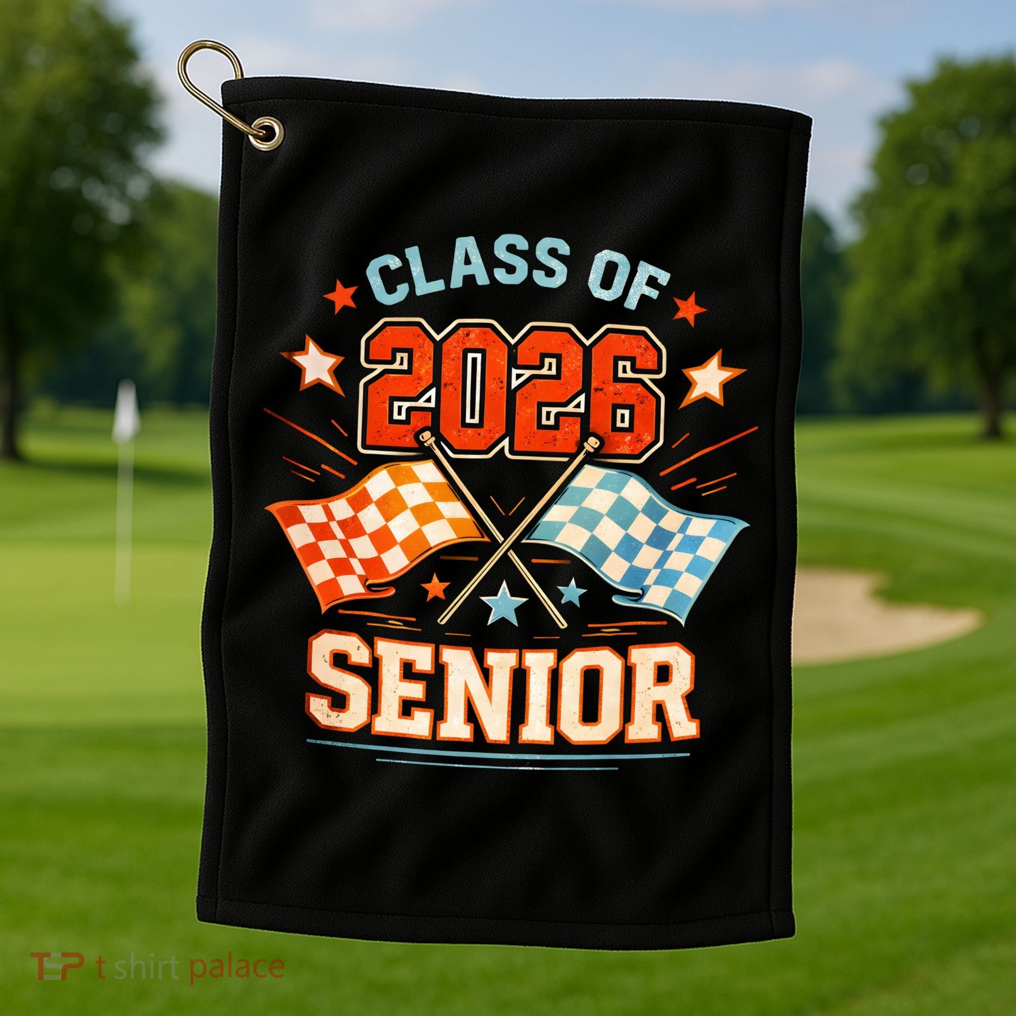 Class Of 2026 Senior Racing Flags Golf Towel