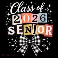 Class Of 2026 Senior Plaid Bow Stripe Pom Pom Beanie thumb 2