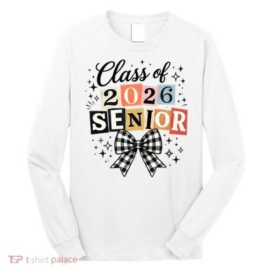 Class Of 2026 Senior Plaid Bow Long Sleeve Shirt