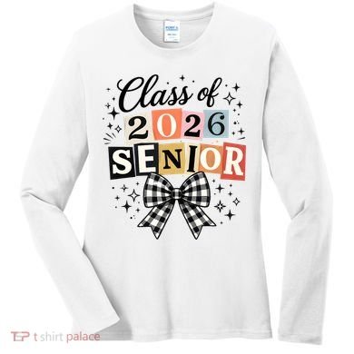 Class Of 2026 Senior Plaid Bow Women's Long Sleeve Shirt