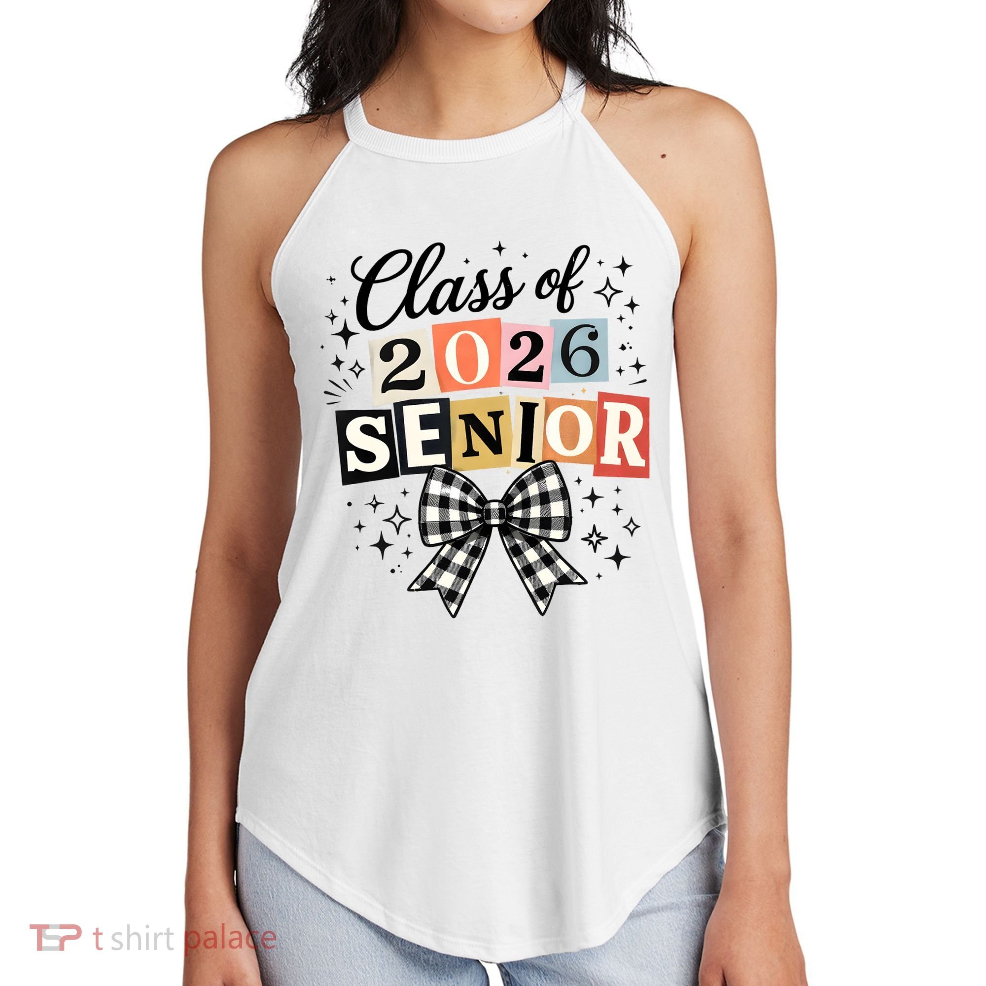 Class Of 2026 Senior Plaid Bow Women's Perfect Tri Rocker Tank