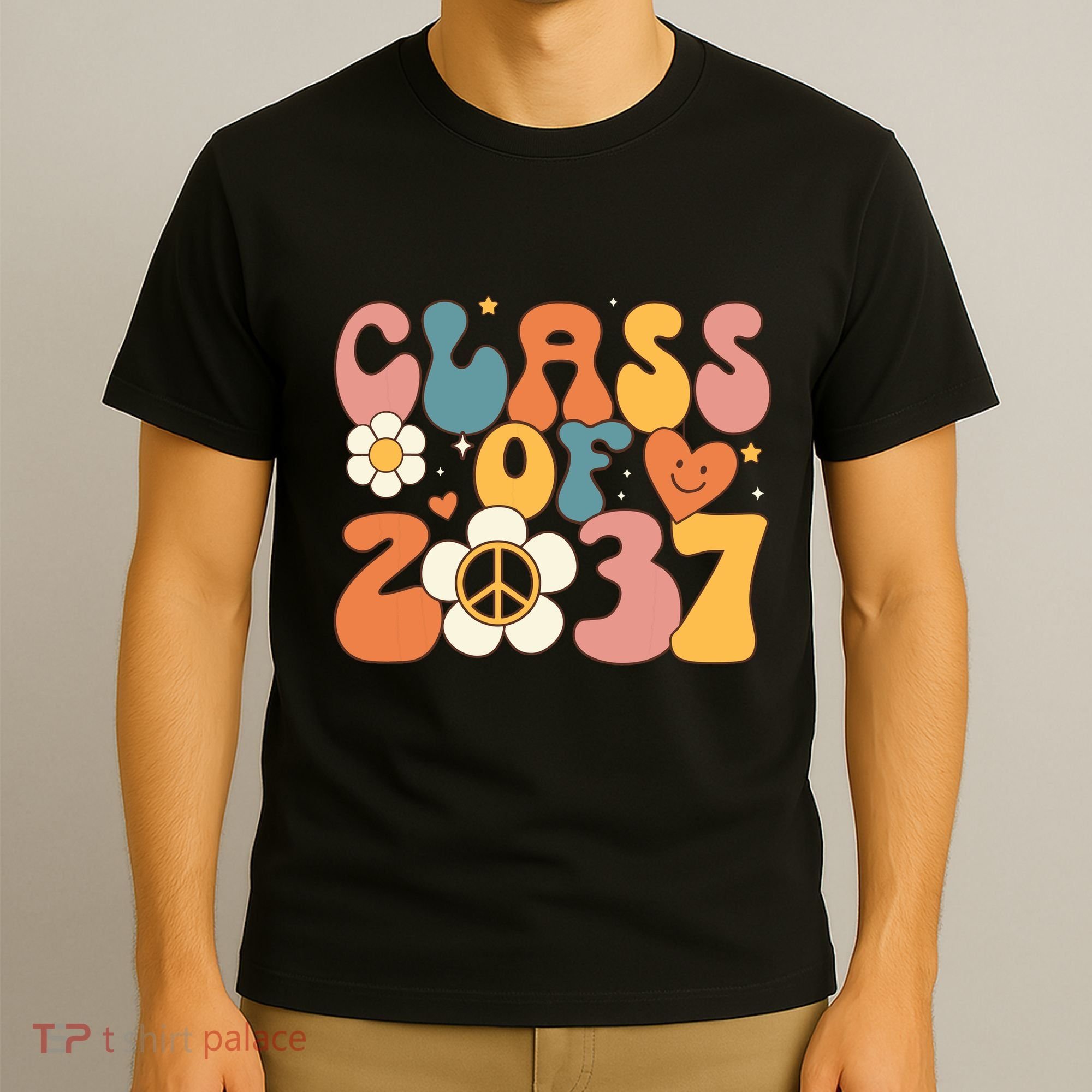 Class Of 2037 Hippie Peace Grow Me Kindergarten To Graduate T-Shirt