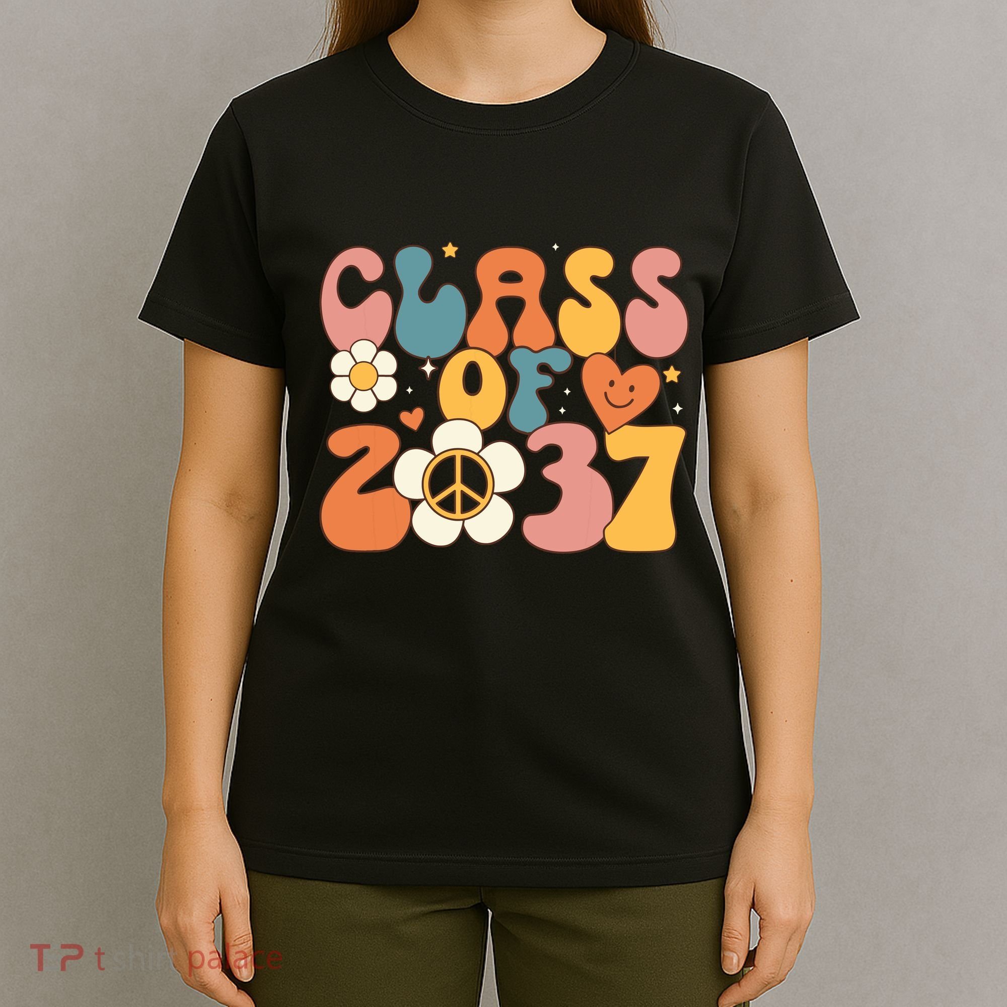 Class Of 2037 Hippie Peace Grow Me Kindergarten To Graduate T-Shirt