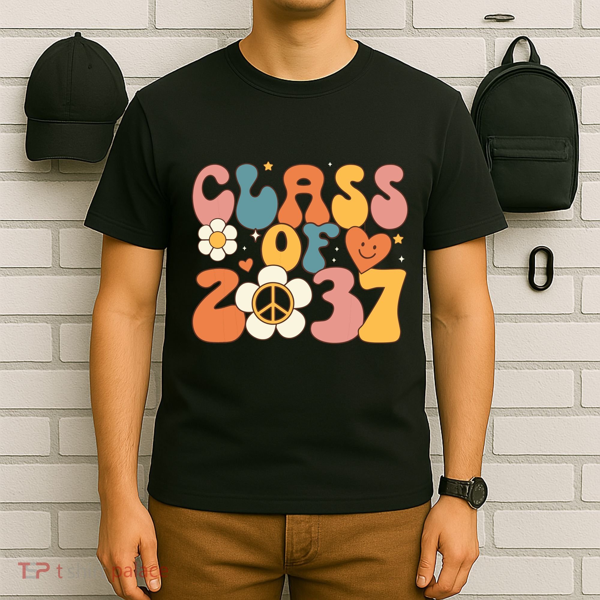 Class Of 2037 Hippie Peace Grow Me Kindergarten To Graduate T-Shirt