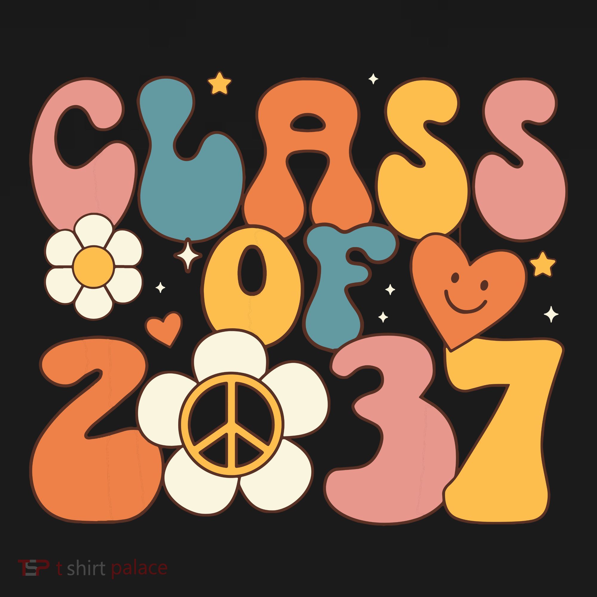 Class Of 2037 Hippie Peace Grow Me Kindergarten To Graduate T-Shirt
