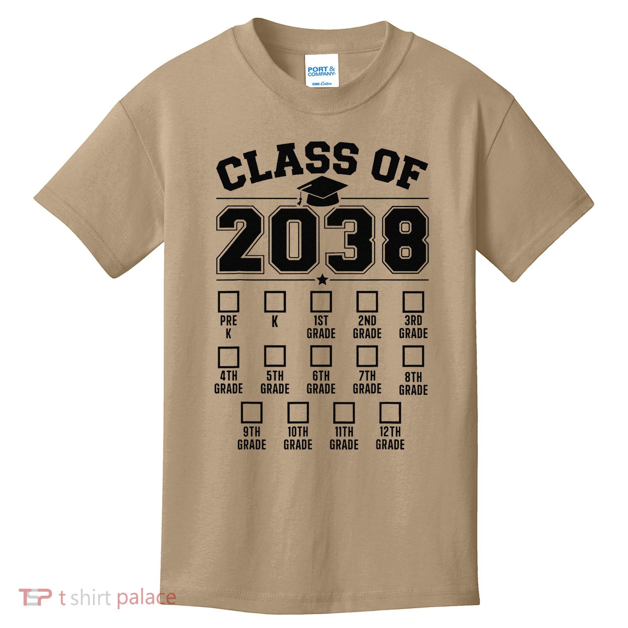 Class Of 2038 Grow With Me Checklist Prek To 12th Grade Gift Kids T-Shirt